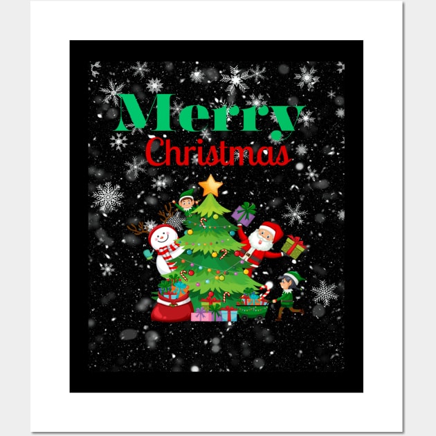 Merry Christmas, Santa, Elf, Snowman Design Wall Art by BirdsnStuff